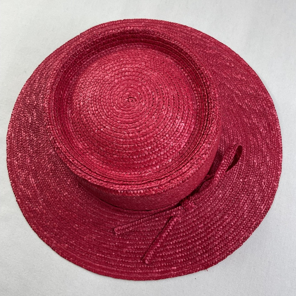 Betmar New York Straw Boater Sun Hat Magenta Pink Wide Brim Bow Summer J165 - Picture 2 of 6